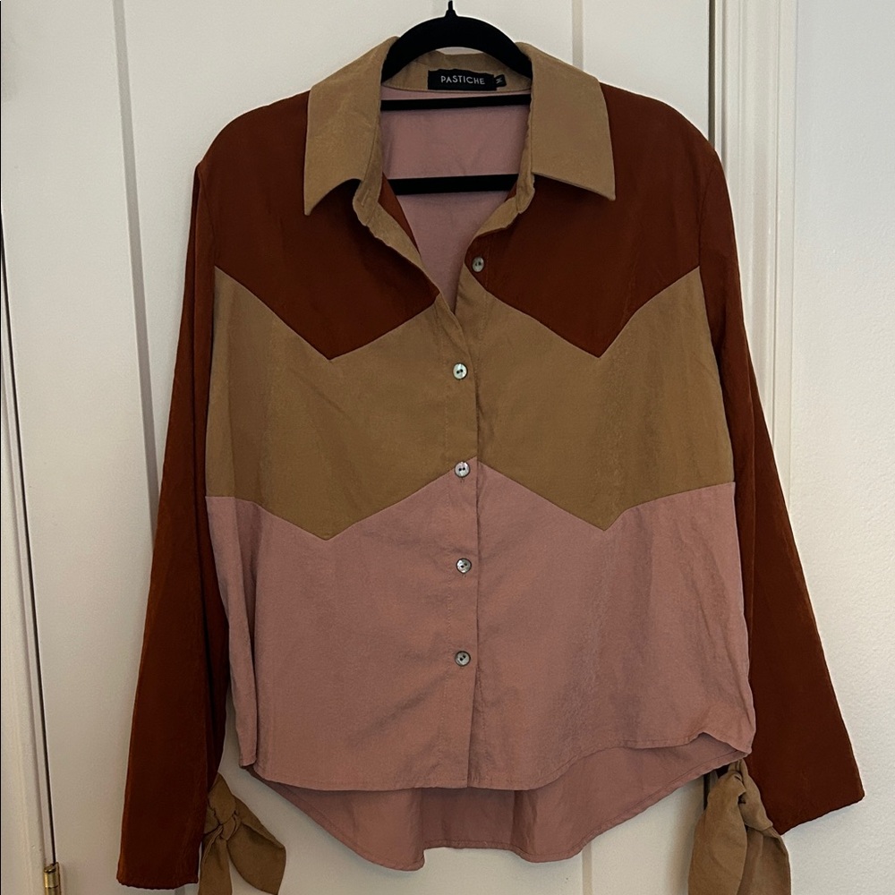 Women's Colorblock Western Blouse - Brown, Tan & Blush